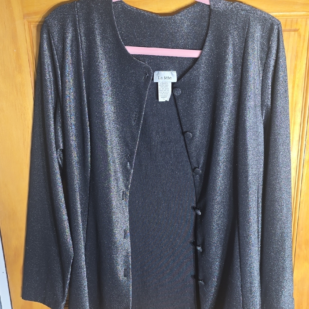 Black Shimmer Cardigan with Button Accents Size Large